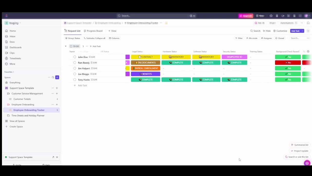 Support Space Template - ClickUp