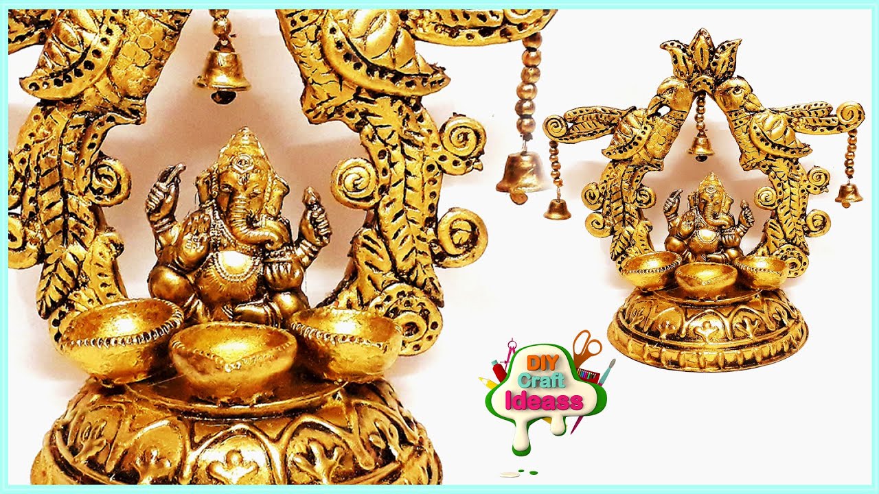 Ganesh diya decoration idea | Diya stand from plastic bottle/c | Best out of waste