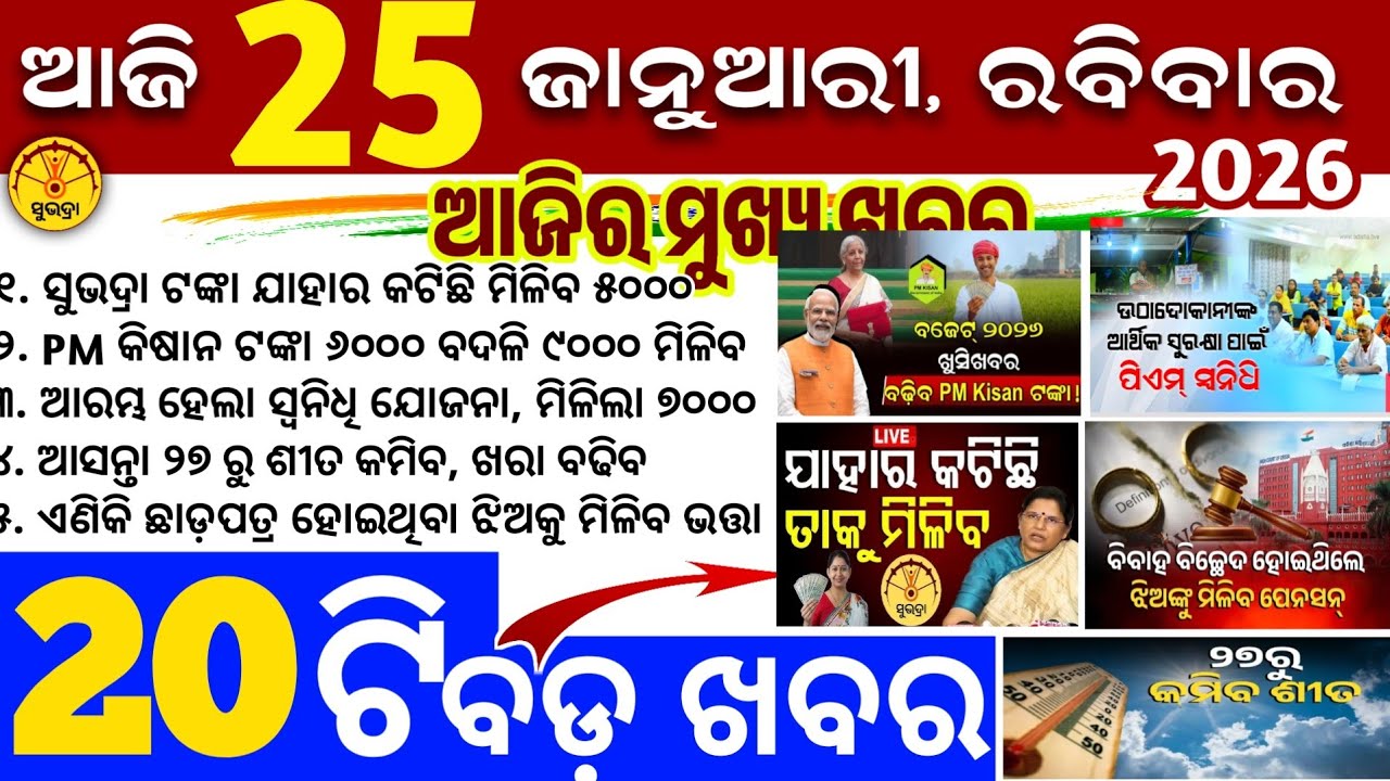 Today's Odia News/25 January 2026/Odisha news/subhadra yojana/PM kisan yojana/odisha news today