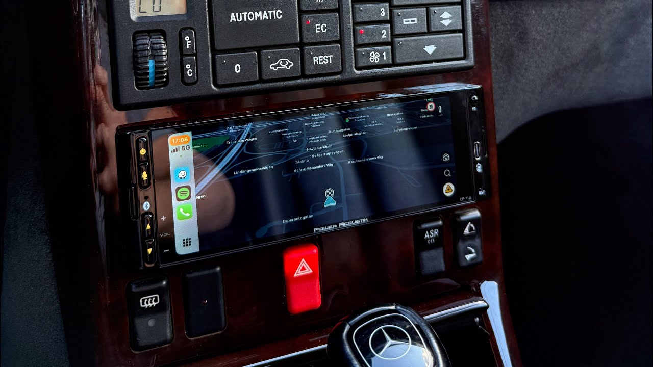 Power Acoustik CP-71W 1-DIN Car Stereo with Wireless Apple CarPlay in a 1995 Mercedes-Benz SL R129