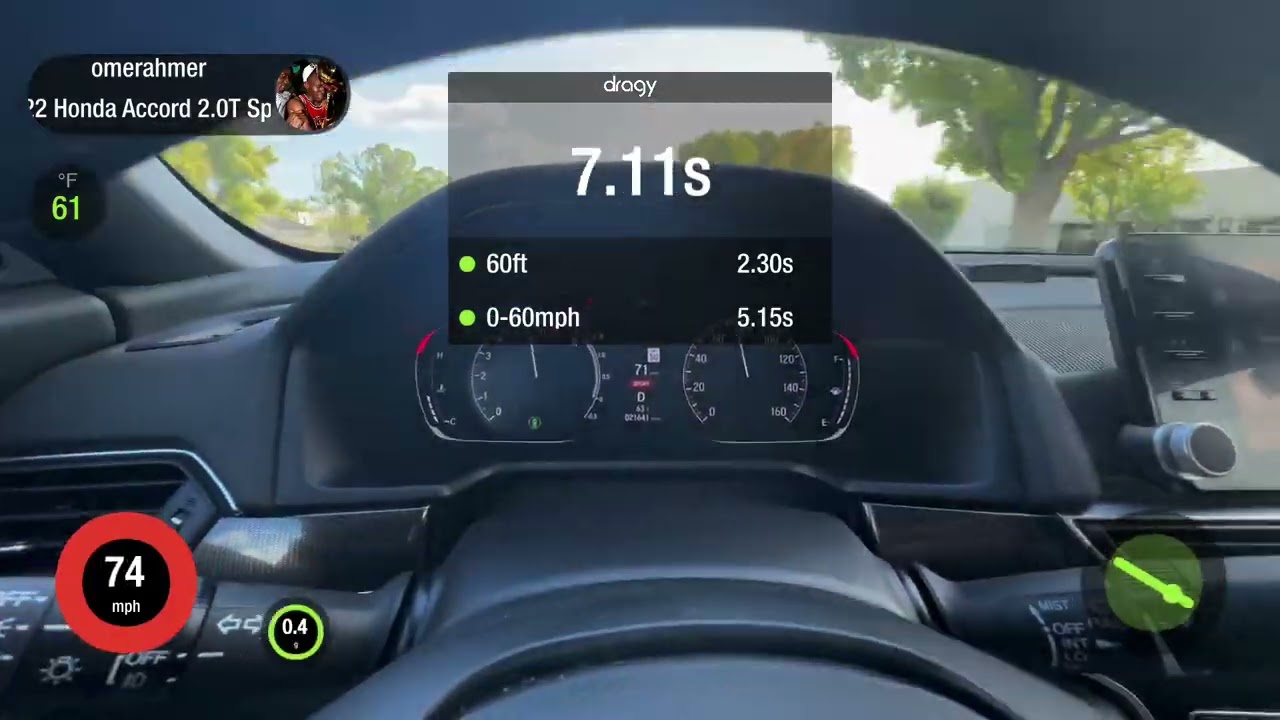 Honda Accord 2.0T 0-60 mph and 1/4 mile acceleration dragy (tuned)