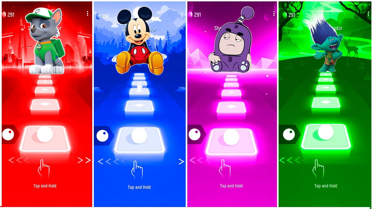Paw Patrol 🆚 Mickey Mouse 🆚 Oddbods 🆚 Trolls Tiles Hop EDM Rush