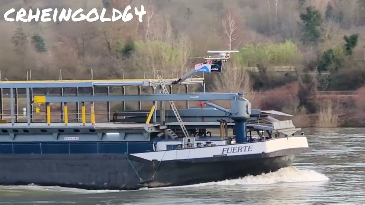 Rheinschifffahrt : hier Auto Transport Schiff zu Berg im Bopparder Hamm unterwegs Leerfahrt
