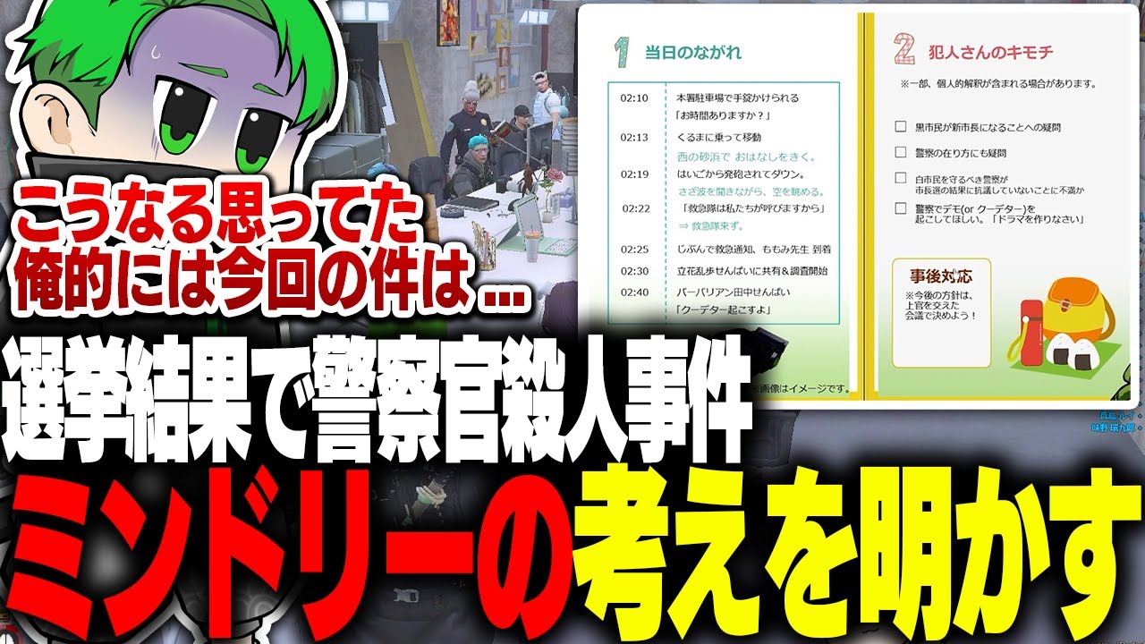 【#ストグラ】選挙結果で不満を抱いた人物が警察官を殺害事件発生？それについてミンドリーの考え【Middleeetv】