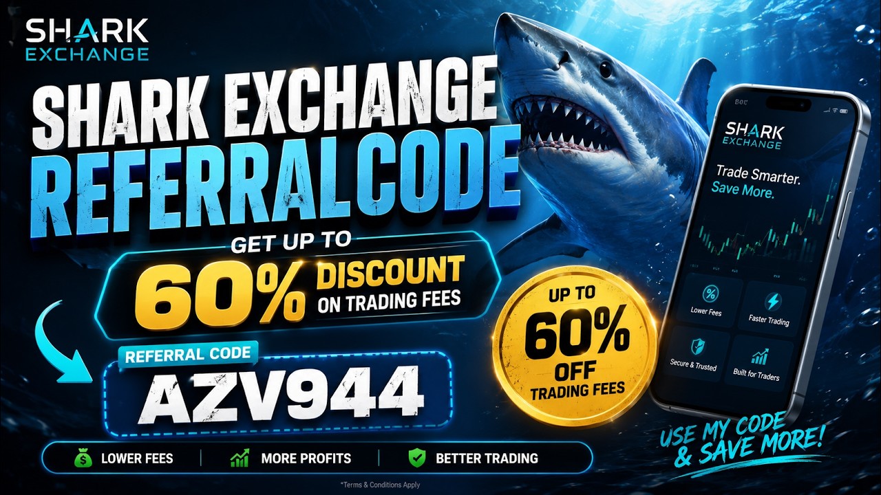 Shark Exchange Referral Code 2026 | Get Up to 60% Discount on Trading Fees | AZV944