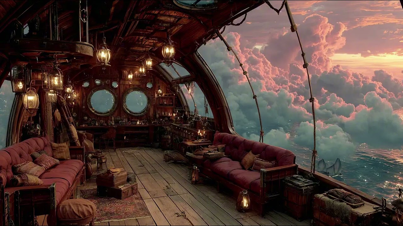 🚢 Airship Cabin Crossing the Sky | Steampunk Fantasy Ambience