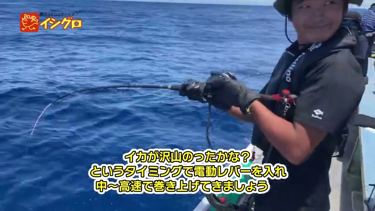 大山沖 直結仕掛スルメイカ　投入・誘い・回収の流れ