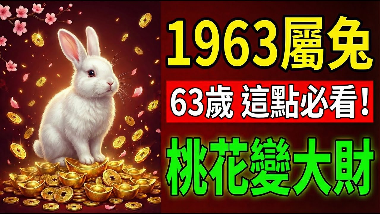 1963年屬兔人，水兔之命！2026年63歲後，你的「桃花運」竟然變成「財運」？這點千萬要利用！#1963年屬兔 #屬兔2026運勢 #生肖兔 #生肖兔運勢 #桃花 #生肖兔2026馬年運勢 #癸卯兔