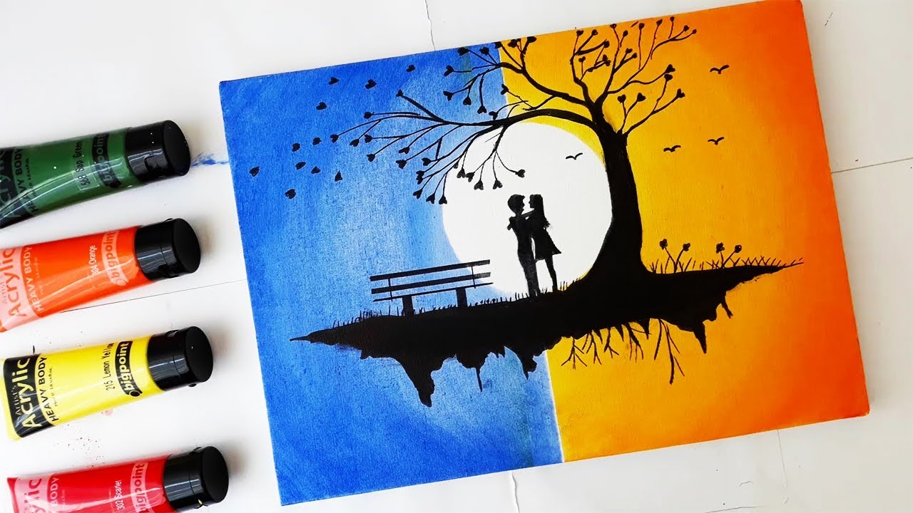 Çok Kolay !!! Akrilik Boya İle Resim Çizimi__Manzara Resmi/Art/ zhc /Sanat/Easy Drawing/How to Draw