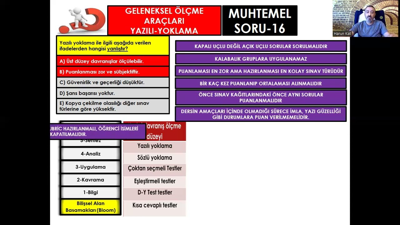 UZMAN VE BAŞÖĞRETMENLİK SINAVI ÖLÇME VE DEĞERLENDİRME MUHTEMEL SORU-16
