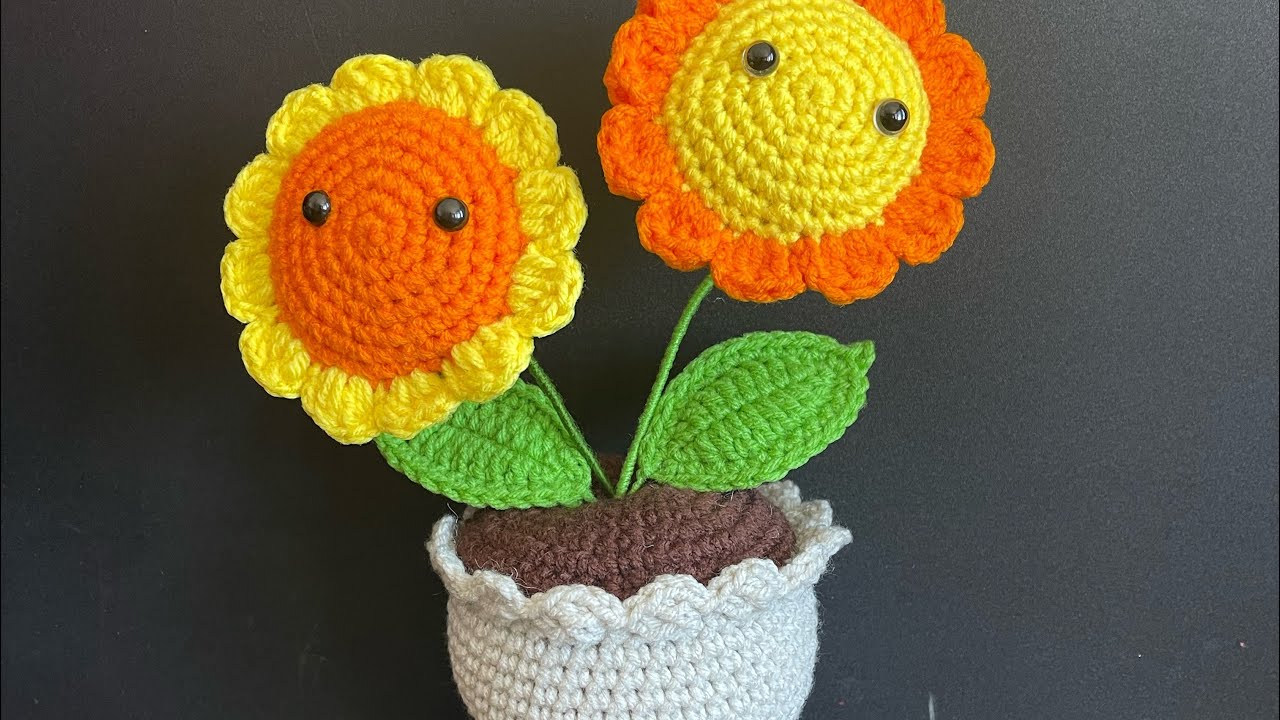Maceta con girasol 🌻 paso a paso 🥰🧶