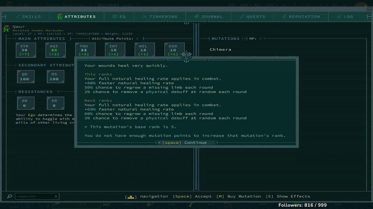 I will stay alive this stream (Caves of Qud)