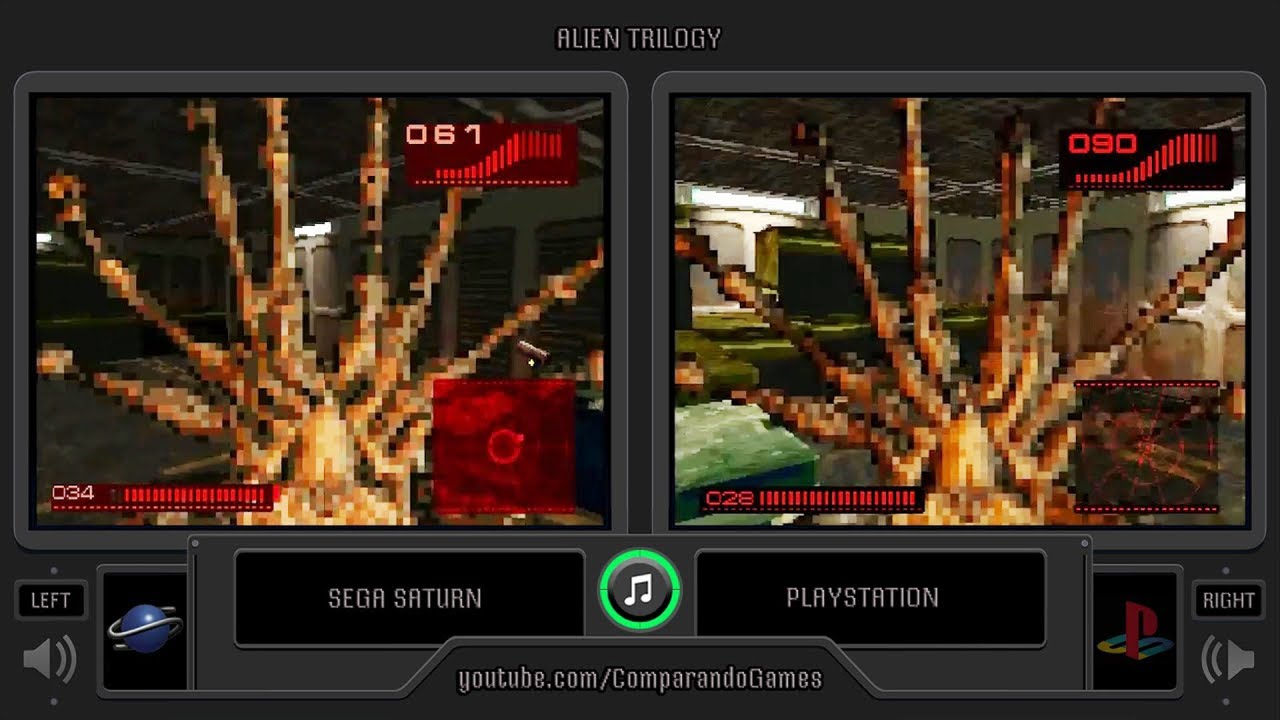 Alien Trilogy (Sega Saturn vs PlayStation) Side by Side Comparison