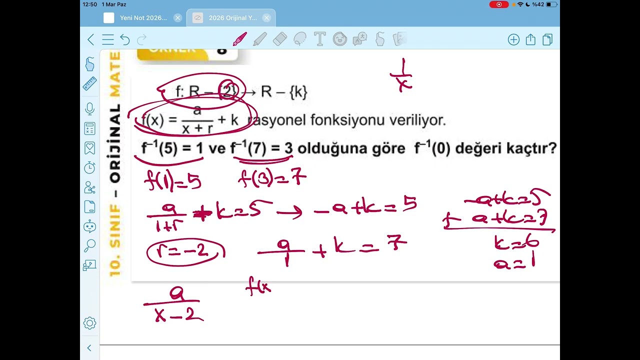 Fonksiyonlar yeni müfredat 10. Sınıf ters fonk 2026