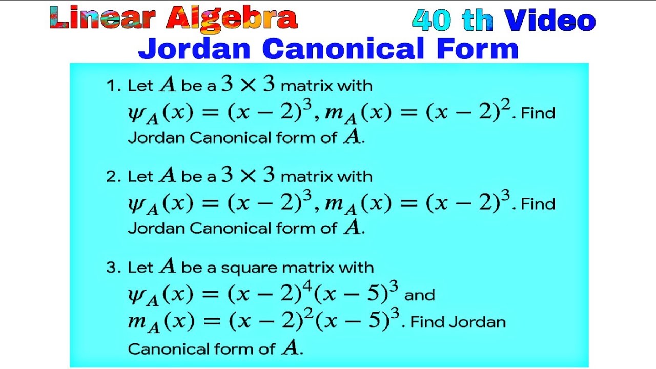 Jordan Canonical Form in Hindi | BSc Linear Algebra | Most Important Theorem & Examples for Exam 