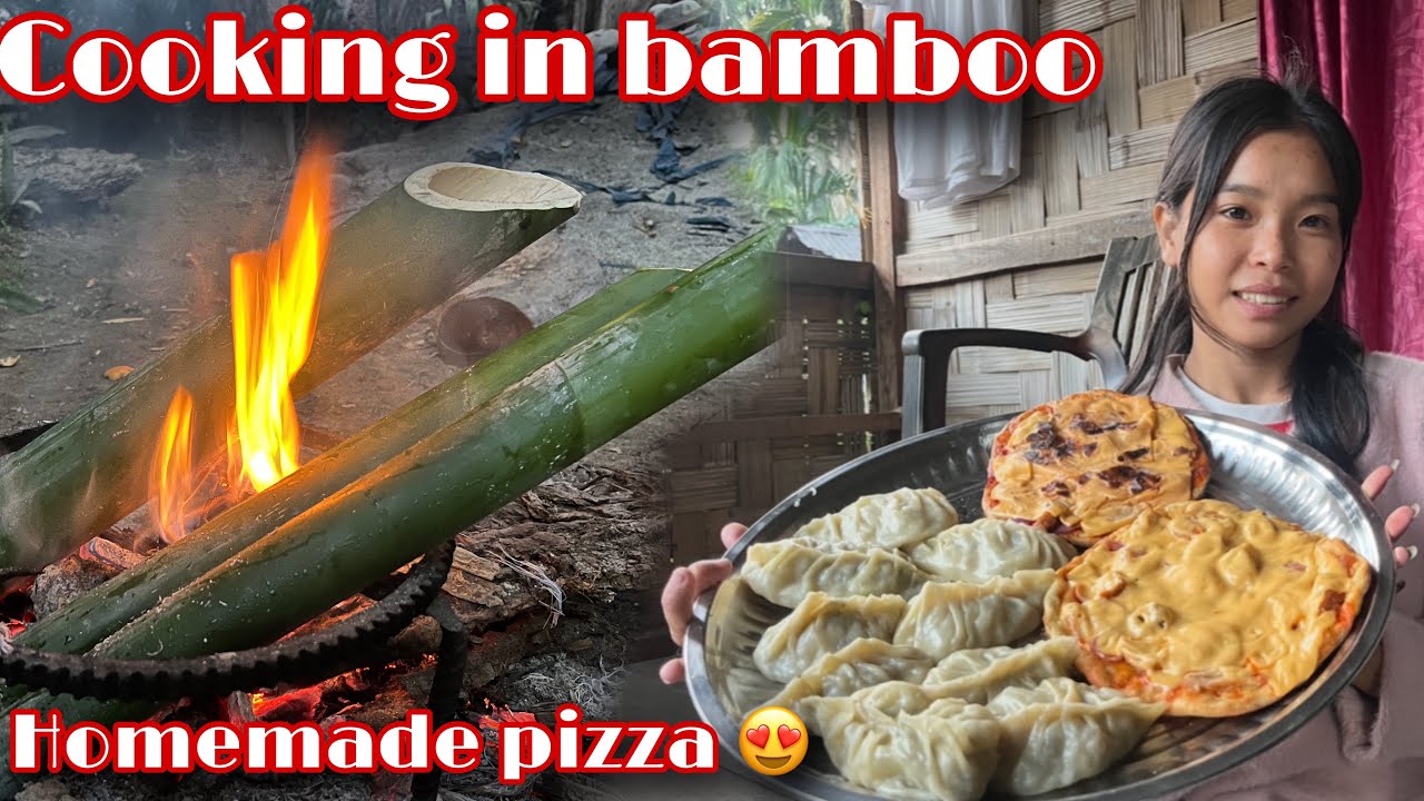 Cooking Fish In Bamboo For Dinner || Homemade Pizza,Momo For Family 