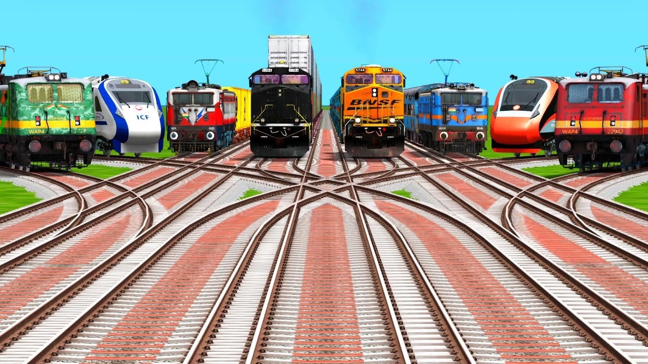 Eight Railgadi Train Crossing By Bumpy Forked Railroad Tracks || Trainz Simulator 3 indian railways