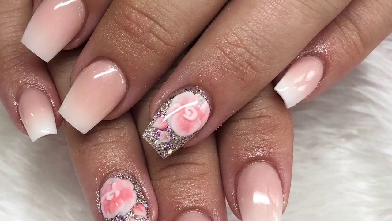 Ombré nails | encapsulated flower