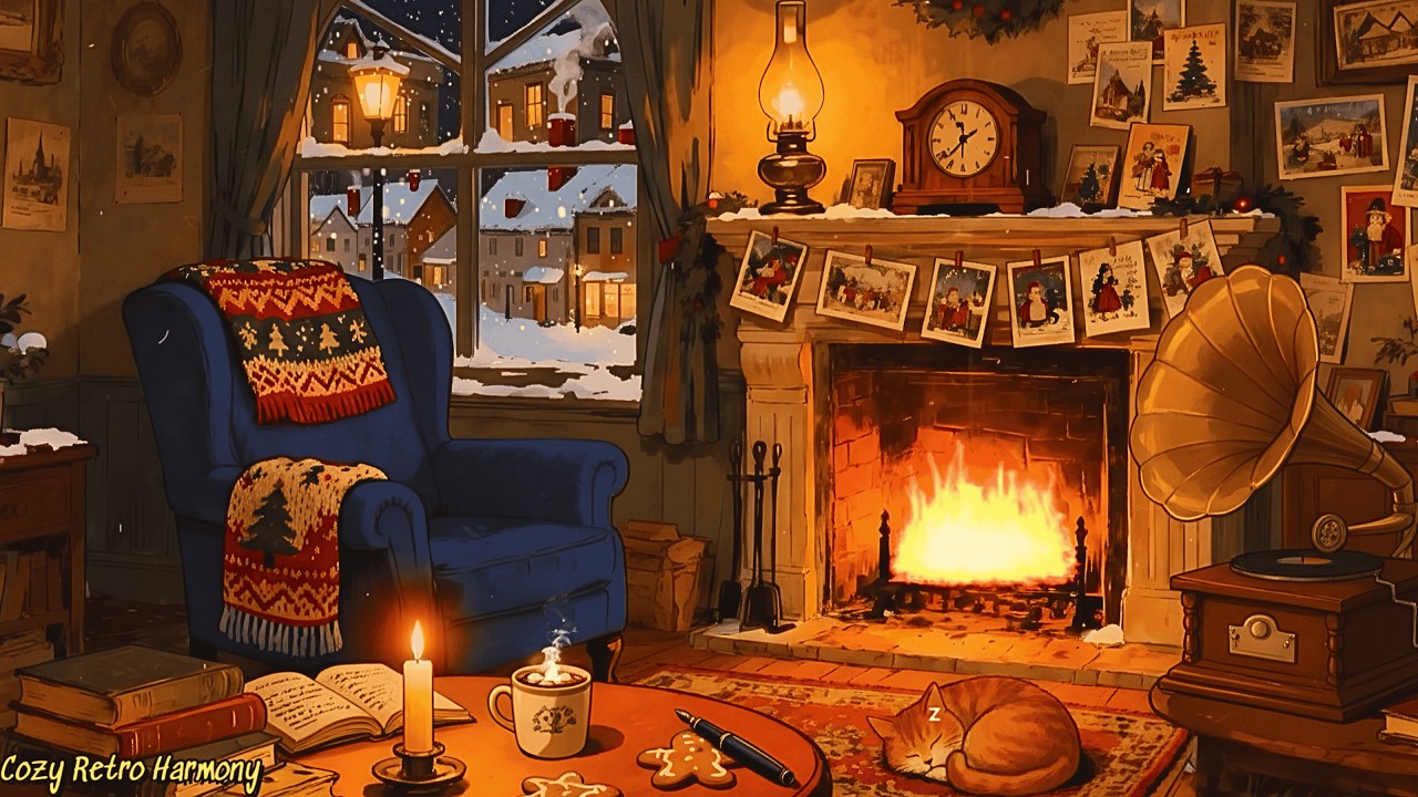 A Cozy Snowy Night in a 1940s Apartment With Soft Jazz Plays in the Next Room