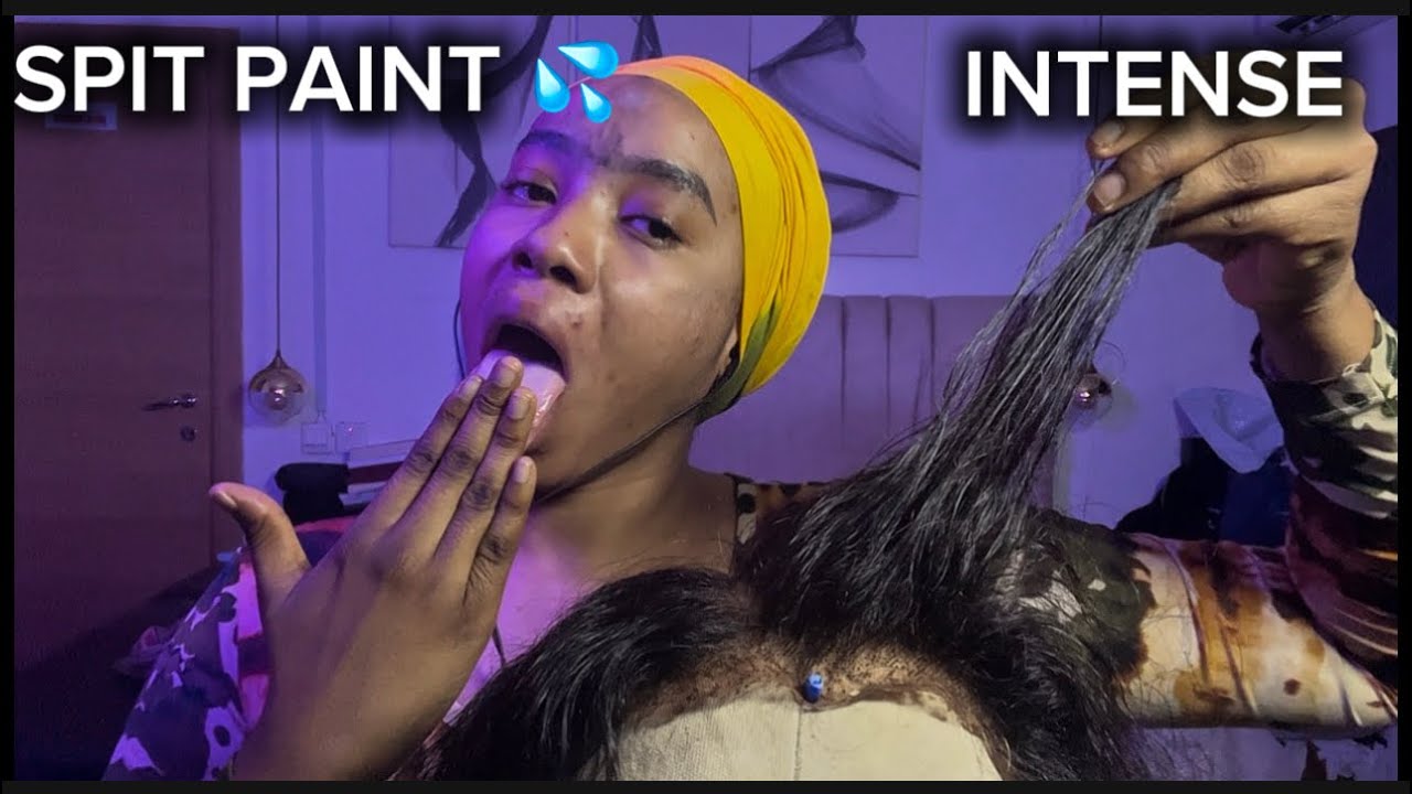 ASMR✨ SPIT PAINT 💦 ON FAKE PERSON & MOUTH SOUND, THICK HAIR PARTING WITH RANDOM WOODEN TOOLS 