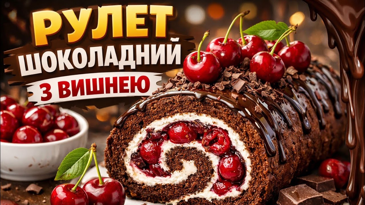 Шоколадний рулет з вишнею  Добрий вечір
