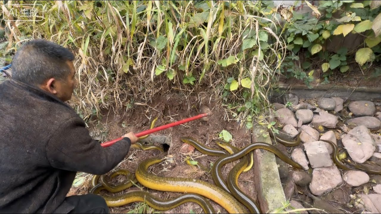 大叔清理废弃的水池，没想到挖到大量黄鳝，发财了
