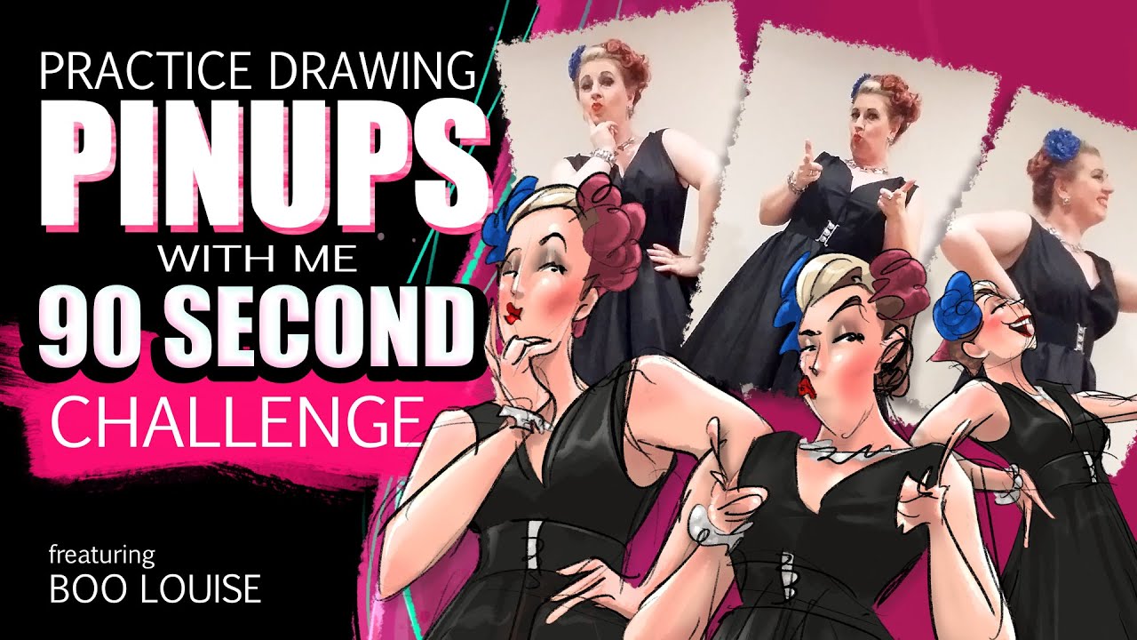 Practice Drawing Pinups with me - 90sec CHALLENGE! Life drawing session feat pinup Boo Louise