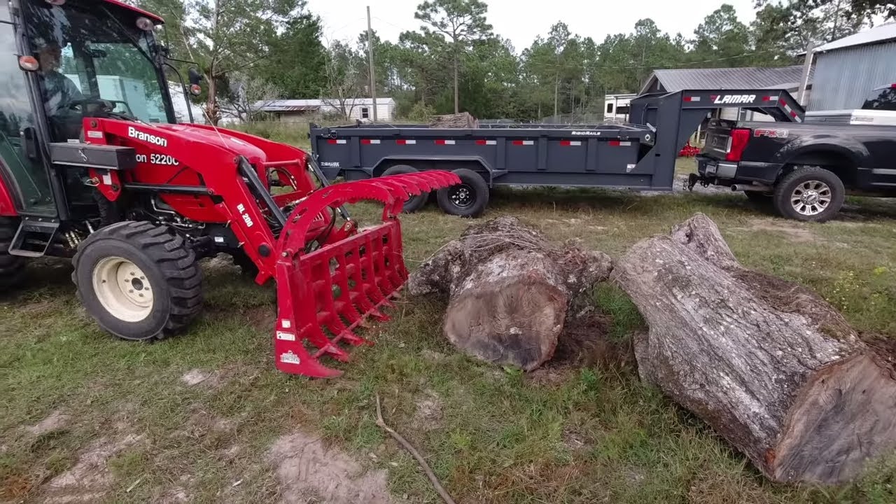 Homestead Implements Grapple Loading Hydraulic DUMP TRAILER With 3 HUGE Logs!