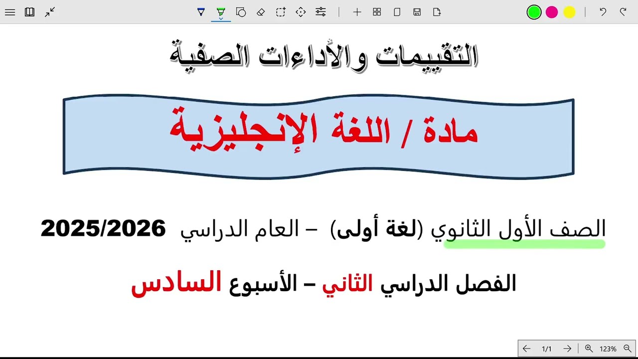 حل التقييم السادس انجليزي اولى ثانوي الترم التاني 2026