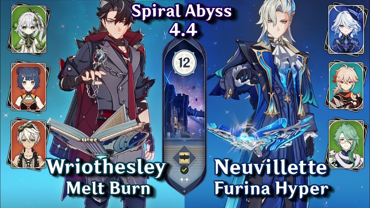C0 Wriothesley Burn Melt & C0 Neuvillette Hyper | Spiral Abyss 4.4 Floor 12 9 Stars | Genshin Impact