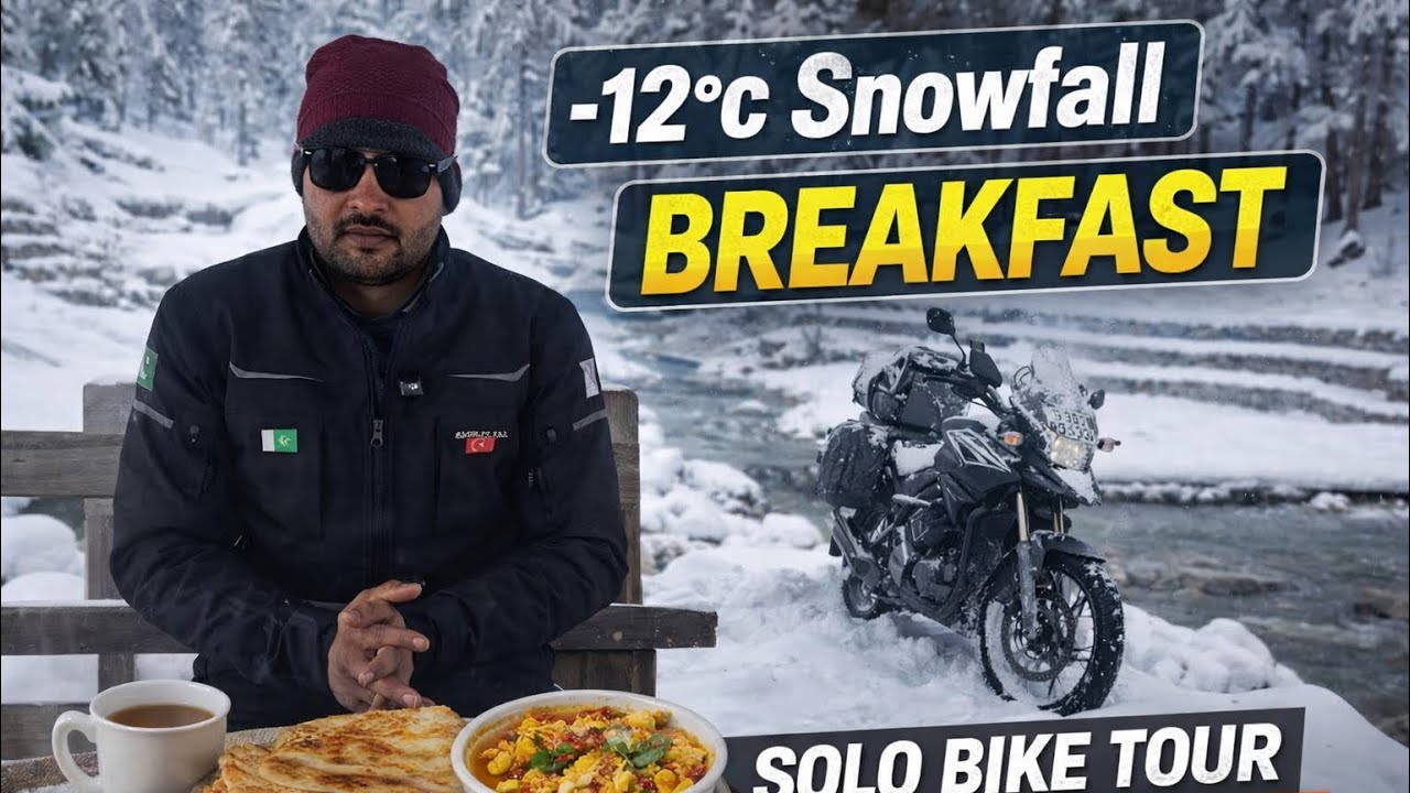 Snowfall Breakfast ❄️ | -12°C | Solo Bike Tour | Kalam Valley Pakistan