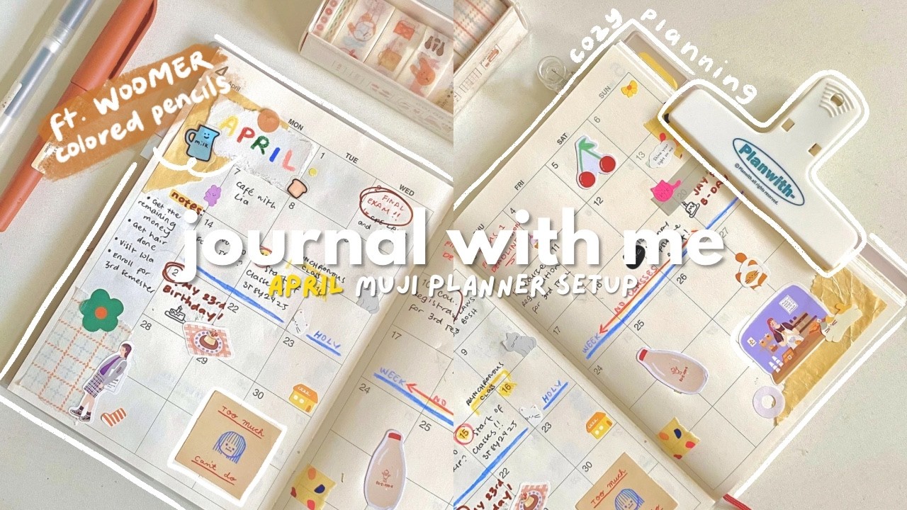 journal with me 📔 APRIL 2025 muji planner setup | asmr bullet journaling 🍄 °｡⋆