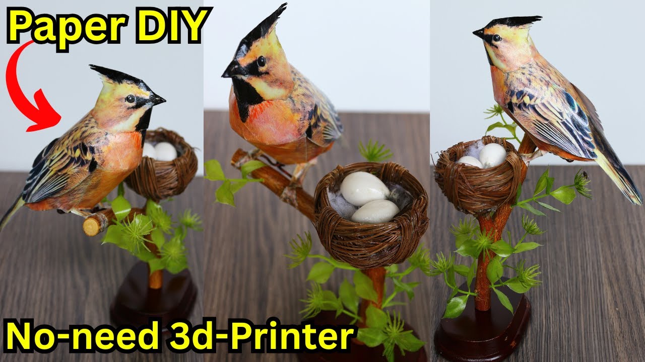 Making a Realistic Paper Sparrow Bird with Nest & Eggs Sculpture | Easy Craft (No 3D Printer Needed)