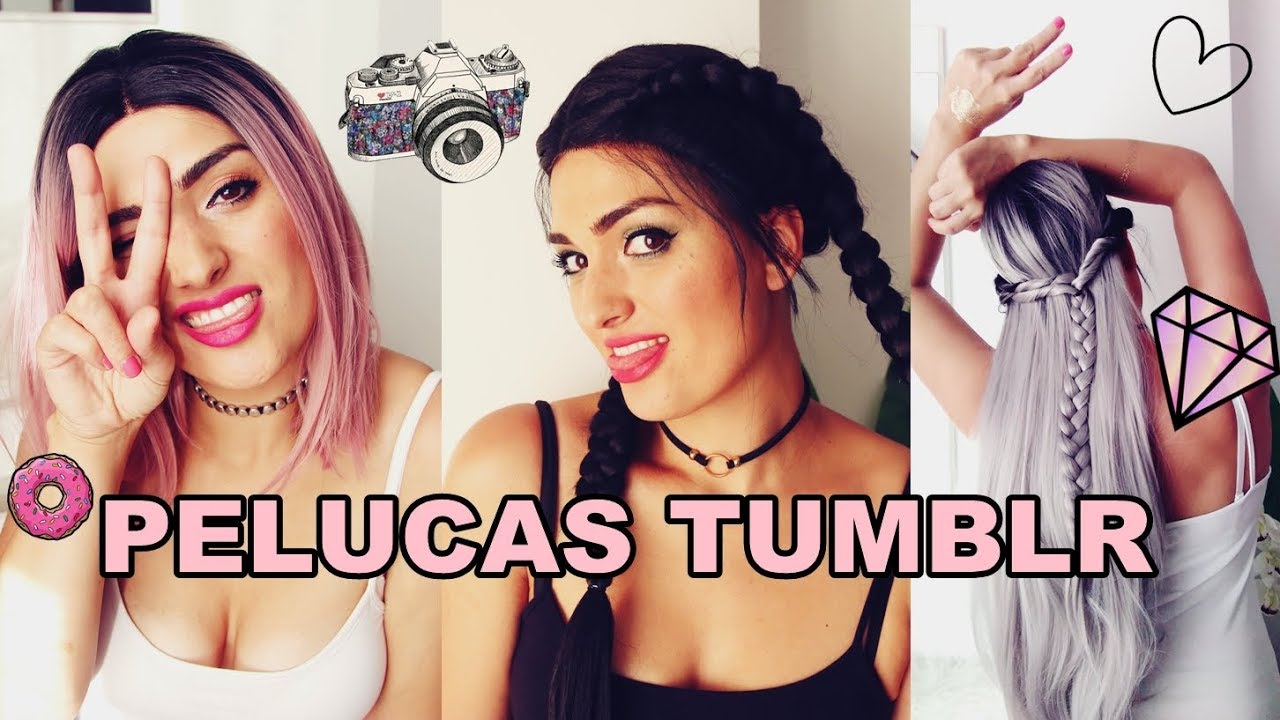 Cómo PERSONALIZAR 3 PELUCAS TUMBLR | PELO ROSA ,TRENZAS Y PELO GRIS