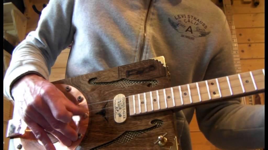 3 STRING  COPPER CONE RESONATOR CIGAR BOX GUITAR BY JUNKSVILLE
