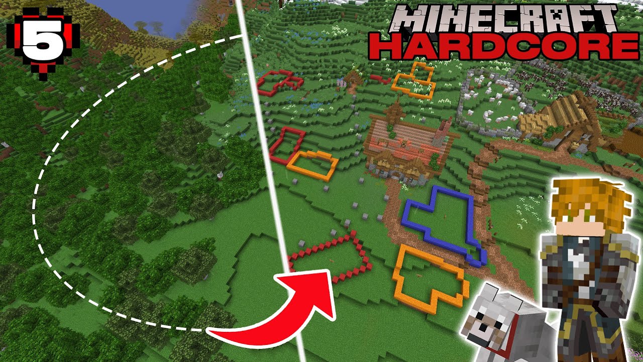 Planning out a Village in Minecraft: 1.18 Hardcore Survival Let's Play Ep 5
