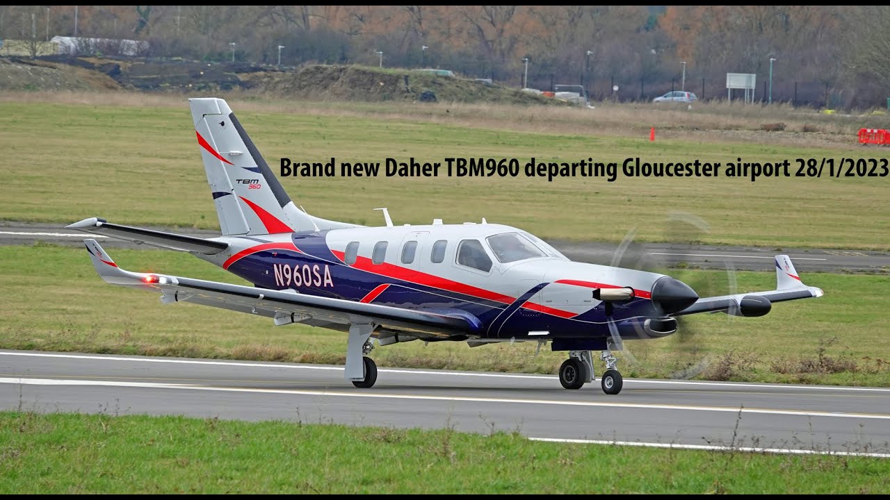 Brand new Daher TBM960 departing Gloucester airport 28/1/2023