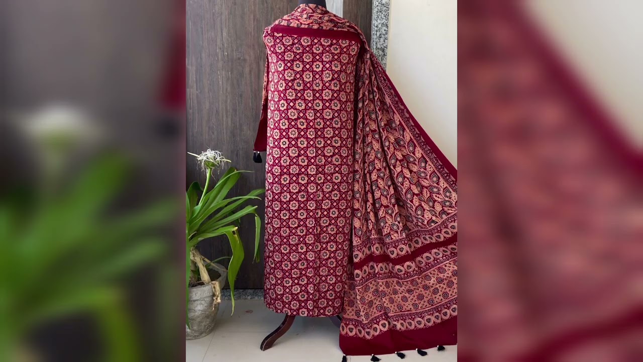 Most Awaited Mashru Silk Ajrakh Top & Stole | Handblock Pure Silk Ethnic Set Order Now 🛍️🧿