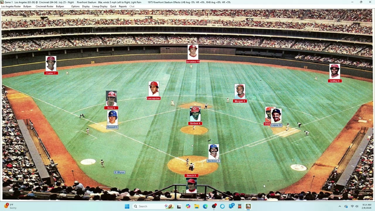 Action PC Baseball 7-25-75 Game 1 DH Los Angeles at Cincinnati