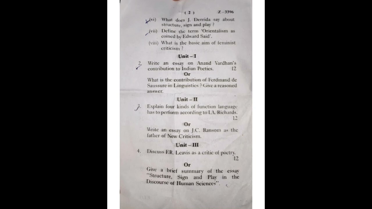 M.A. 4th semester Critical Theory exam  paper
