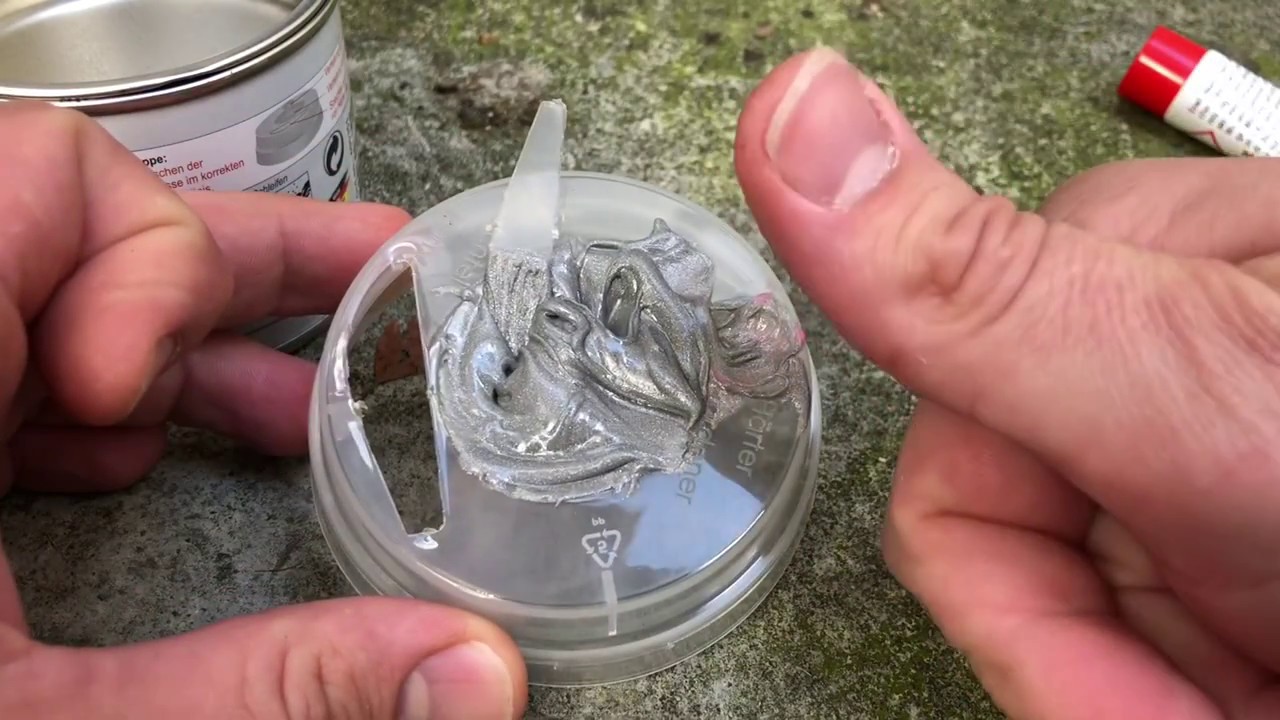 2K Presto Alu Spachtel anrühren zweikomponentiger Polyestermetallspachtel vorbereiten Anleitung