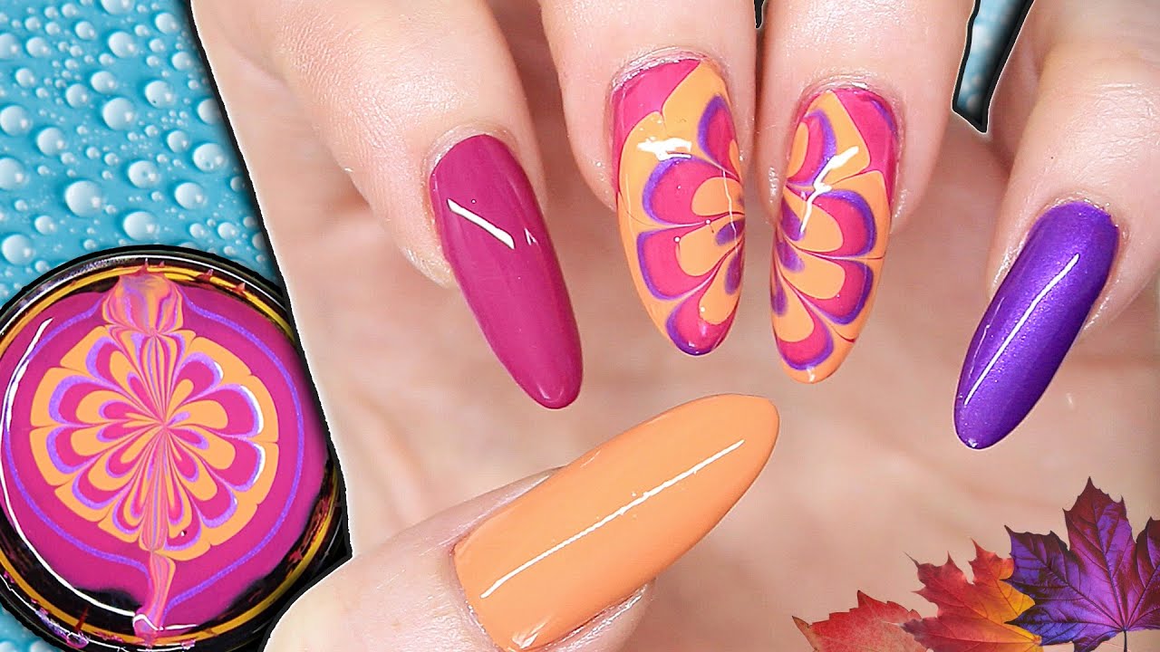 EASY WATER MARBLE FLOWER NAIL ART - AUTUMN/FALL INSPIRED NAILS