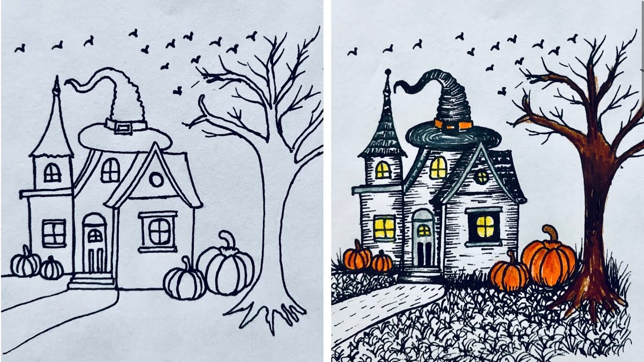 How to draw a Haunted House Drawing Tutorial | Step BY Step | Easy Drawing For Kids 