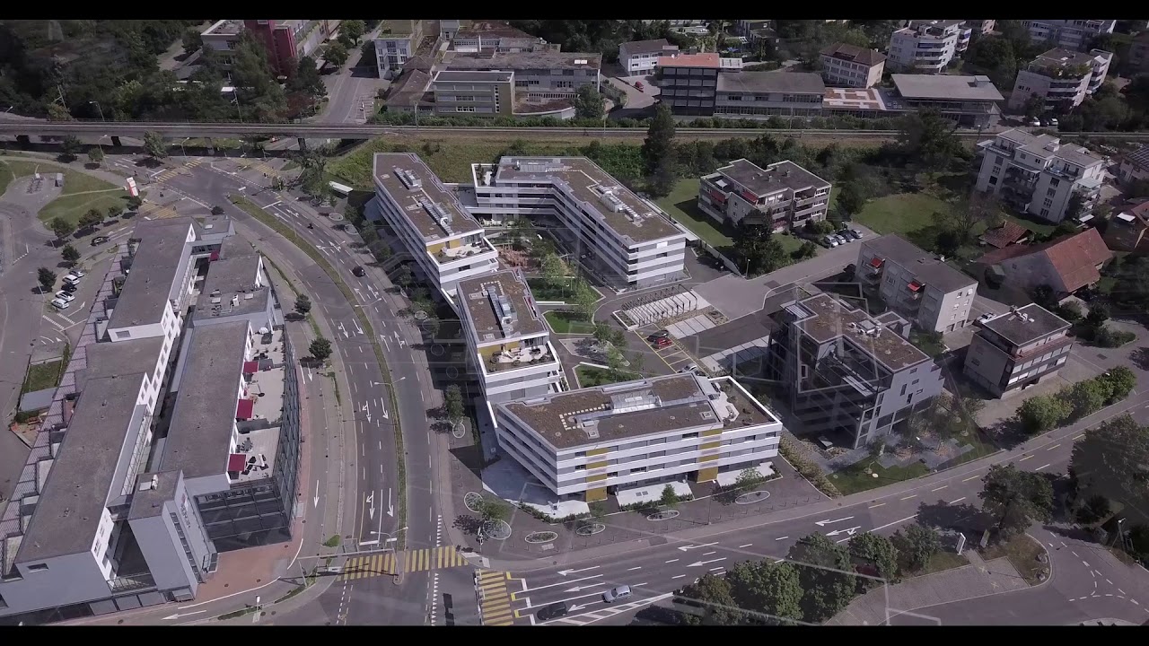 Drohnenflug über Neubau Überbauung Sonnmatt, Bülach Zürich