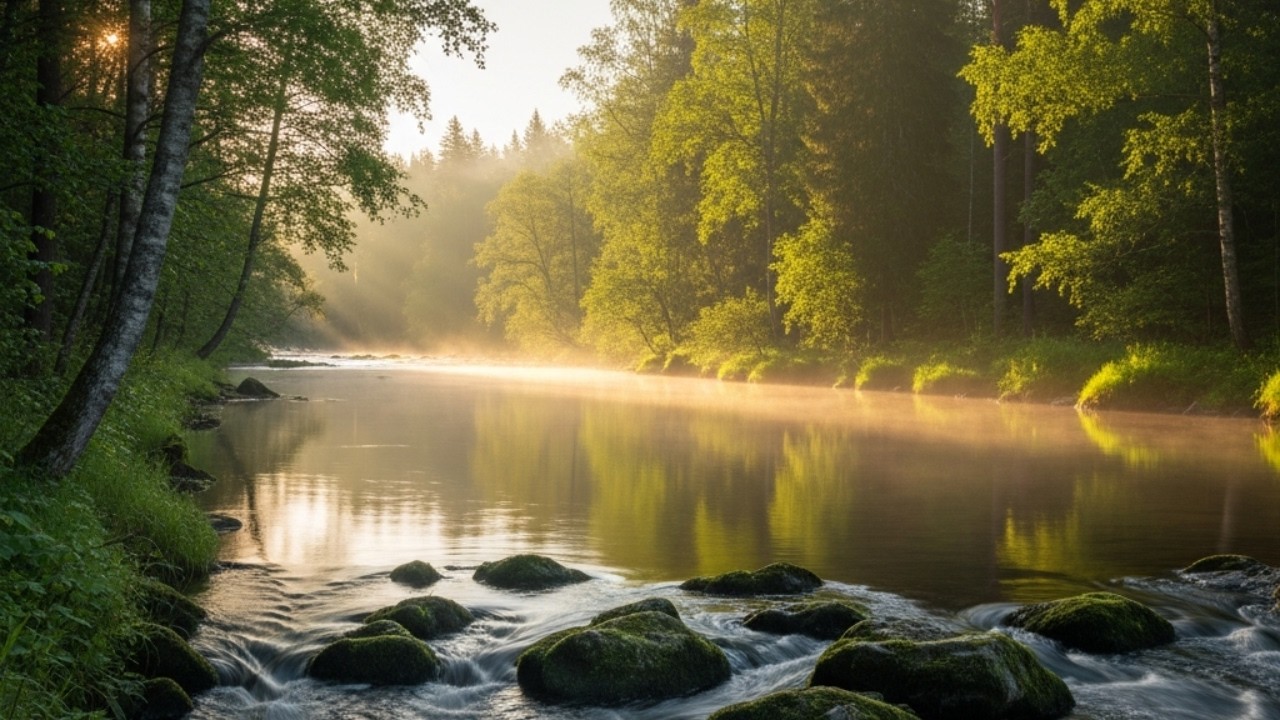 Peaceful Flowing River Sounds | Nature White Noise Ambience