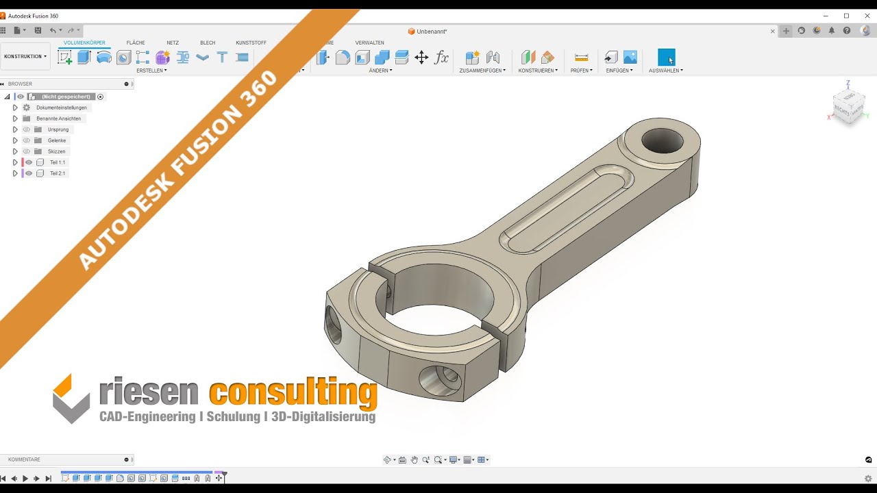 Autodesk Fusion 360 - 3D Modell / Bauteil erstellen Schulung CAD Deutsch Tutorial
