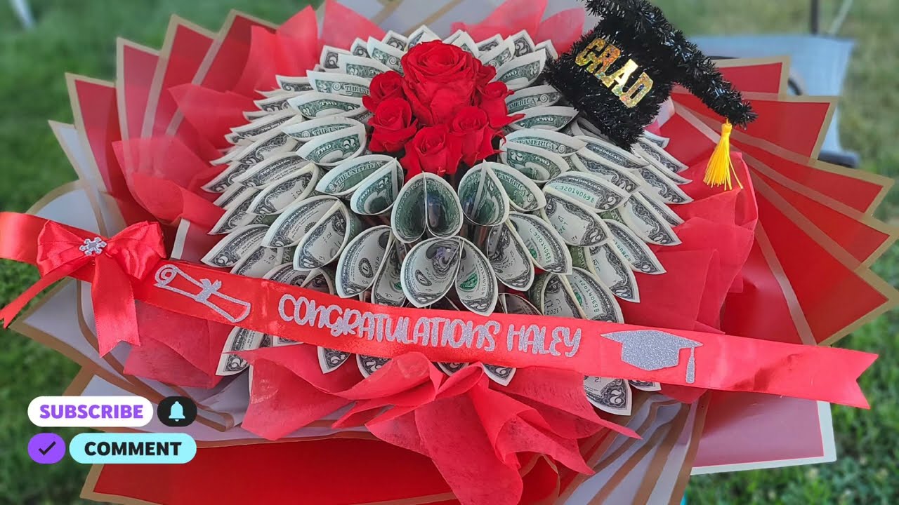 30 bill money bouquet:Red and Gray Elegance for the Grad!