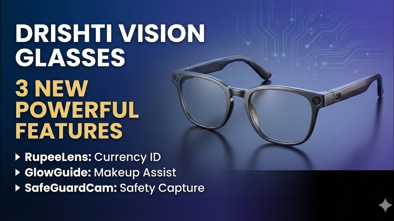 Drishti Vision Glass: RupeeLens, makeup Guide, SafeGuardCam | Talking Stick new Features & Solutions