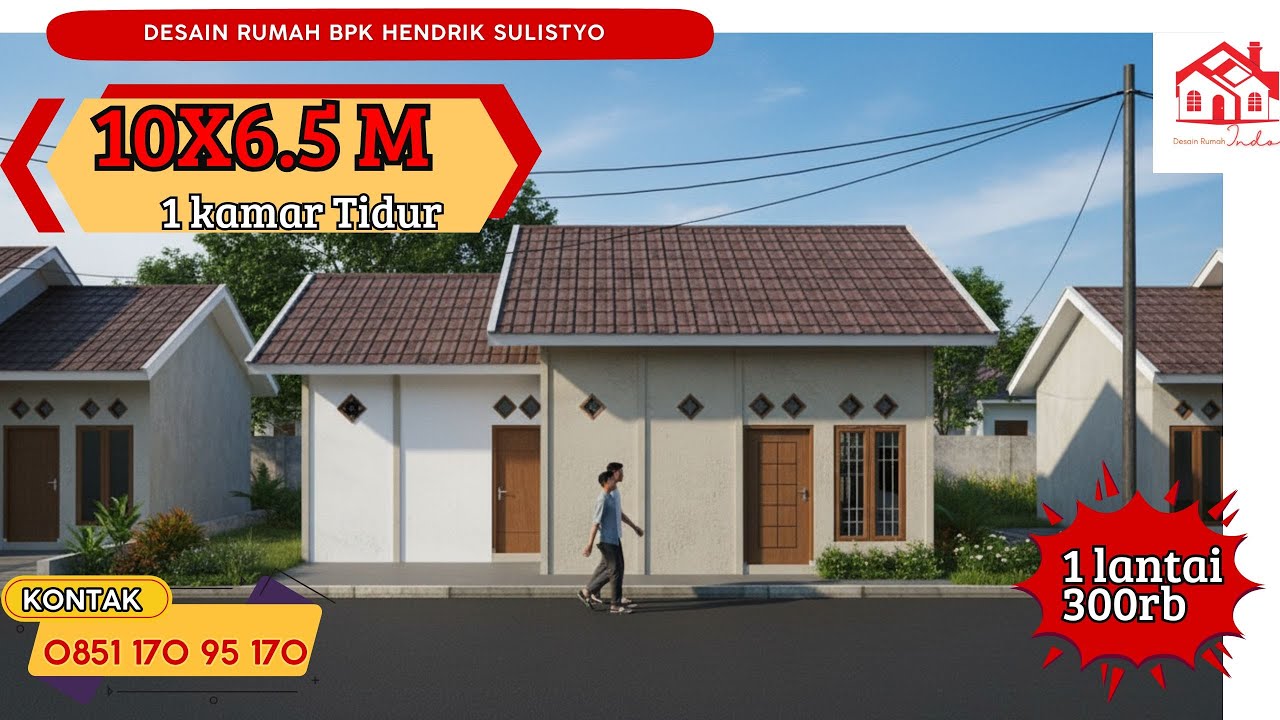 DESAIN RUMAH INDO MODEL MINIMALIS UKURAN 10 X 6,5M 1 LANTAI (Bapak Hendrik Sulistyo)
