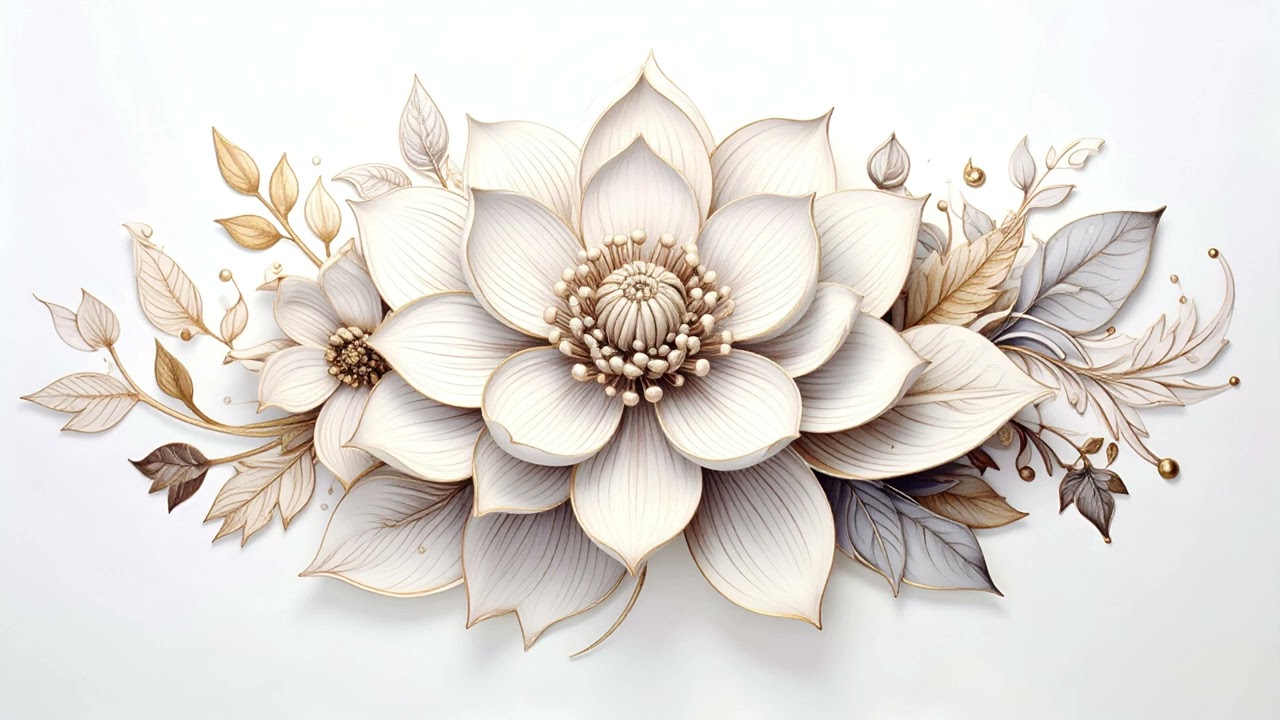 4K Frame TV Art | Elegant White & Gold Floral Masterpiece | Luxury White Lotus Frame TV Background |